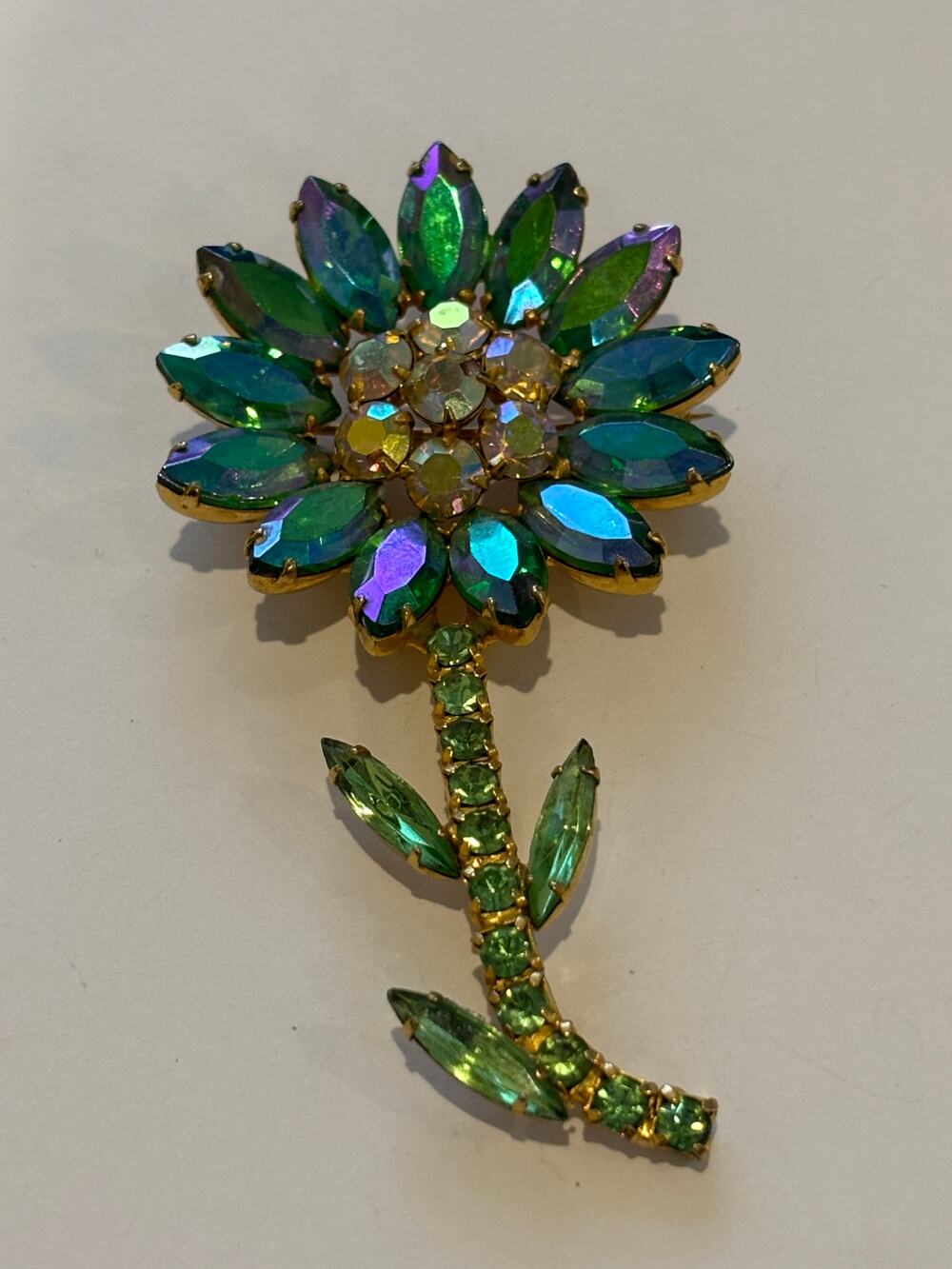 Vintage Large Rhinestone Brooch Gold Tone Juliana?